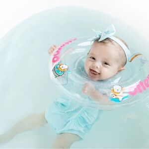 Adorable Baby Swim Ring with Head Support - Clear and Blue